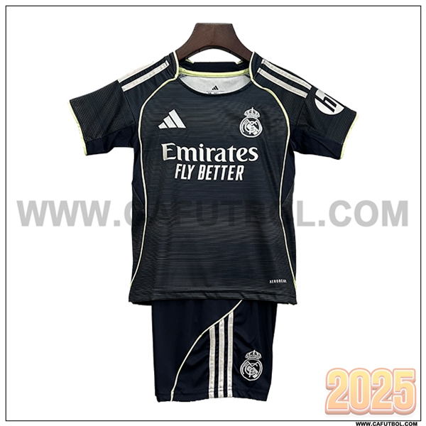 Segunda Camiseta Futbol Real Madrid Ninos Negro 2025 2026