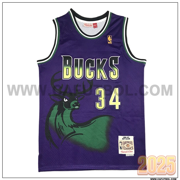 Camisetas NBA Milwaukee Bucks (ALLEN #34) 2025/26 Violeta/Verde