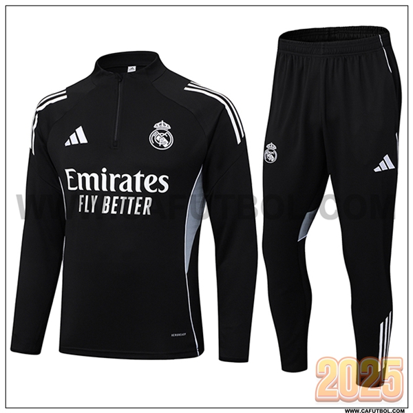 Chandal de Futbol Real Madrid Negro/Gris 2025 2026