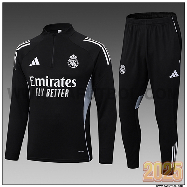 Chandal de Futbol Real Madrid Ninos Negro/Gris 2025 2026