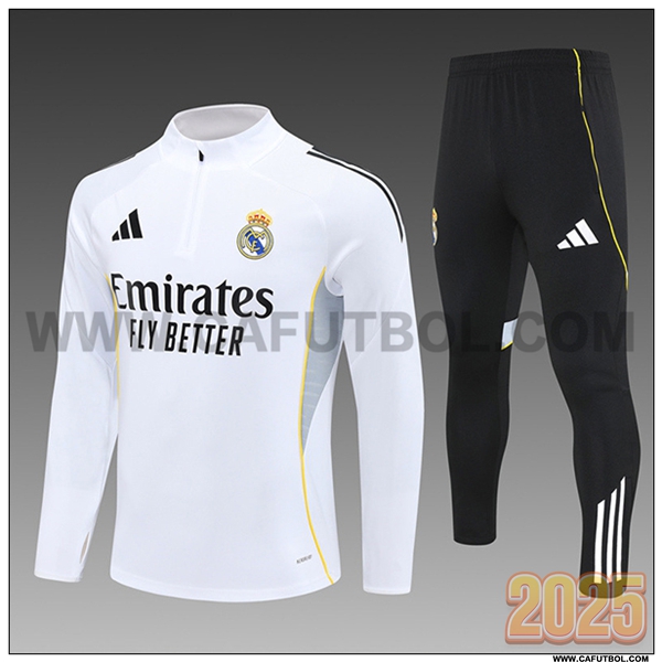 Chandal de Futbol Real Madrid Ninos Blanco 2025 2026