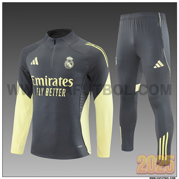 Chandal de Futbol Real Madrid Ninos Gris/Amarillo 2025 2026