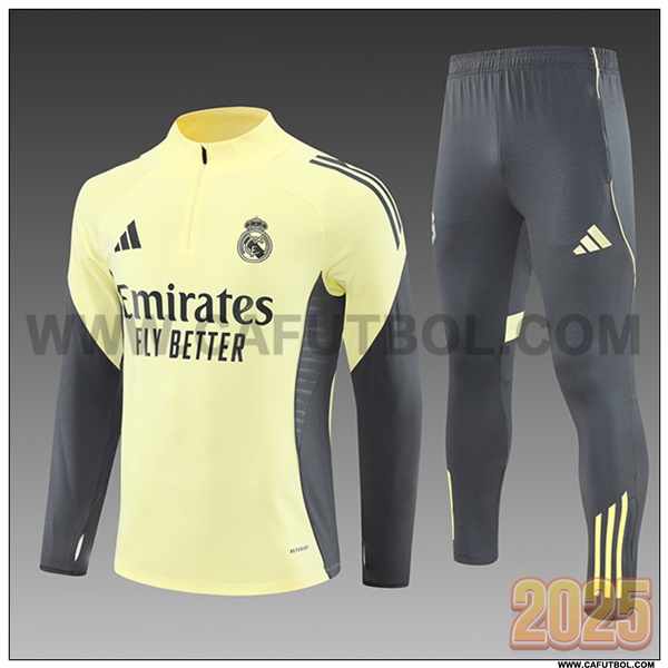 Chandal de Futbol Real Madrid Ninos Amarillo/Gris 2025 2026