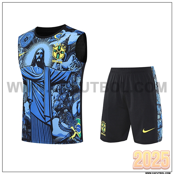 Camiseta Entrenamiento sin mangas Brasil Ninos Azul/Negro 2025 2026