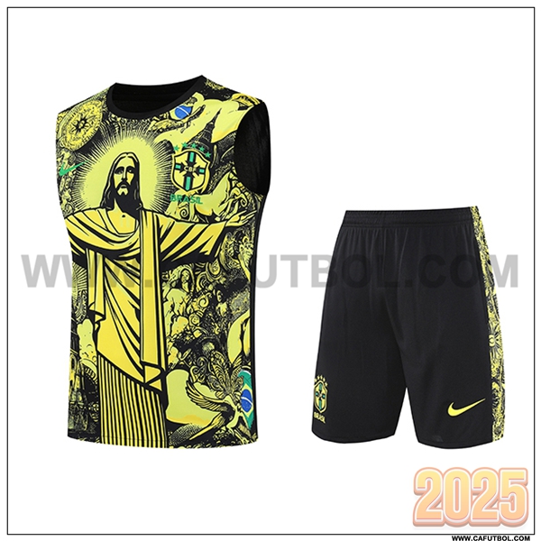 Camiseta Entrenamiento sin mangas Brasil Ninos Amarillo/Negro 2025 2026