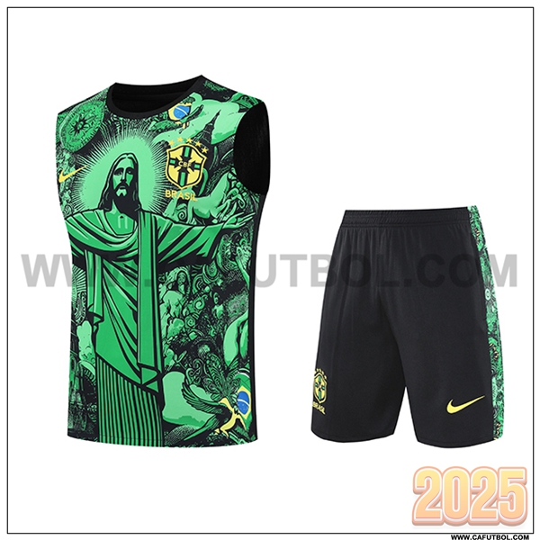 Camiseta Entrenamiento sin mangas Brasil Ninos Verde/Negro 2025 2026