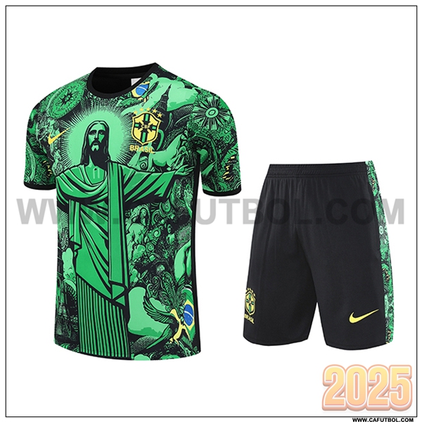Camiseta Entrenamiento Brasil Ninos Verde/Negro 2025 2026