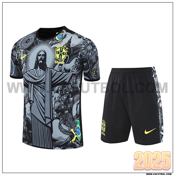 Camiseta Entrenamiento Brasil Ninos Gris/Negro 2025 2026