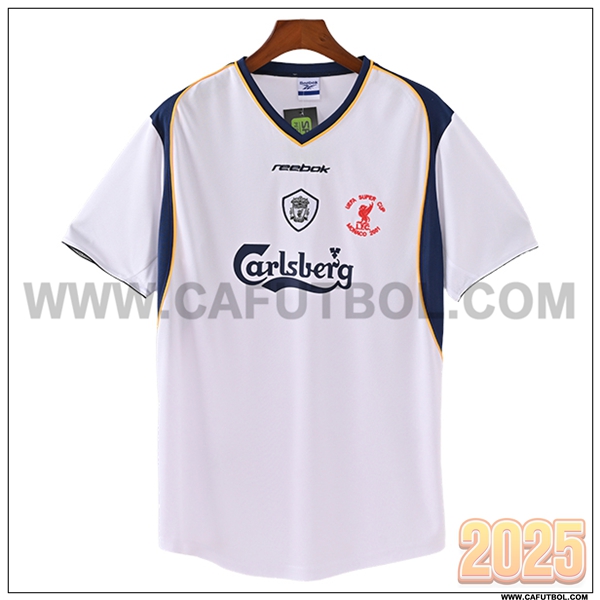 Segunda Camiseta de FC Liverpool Blanco/Negro Retro 2001/2002