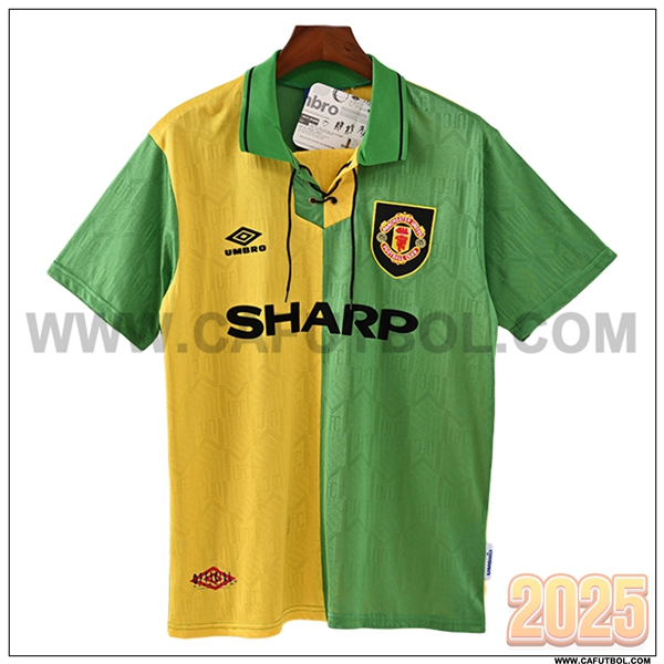 Tercero Camiseta de Manchester United Verde/AMARILLO Retro 1992/1994