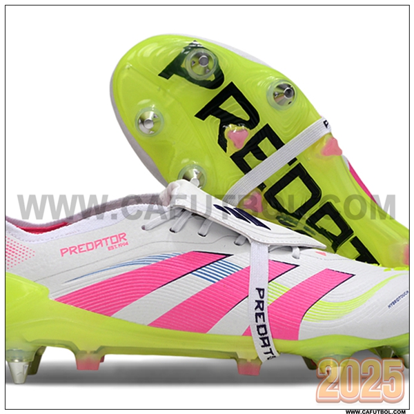 Adidas Botas De Fútbol 25 Predator Elite Tongue SG Blanco/Rosa/Verde