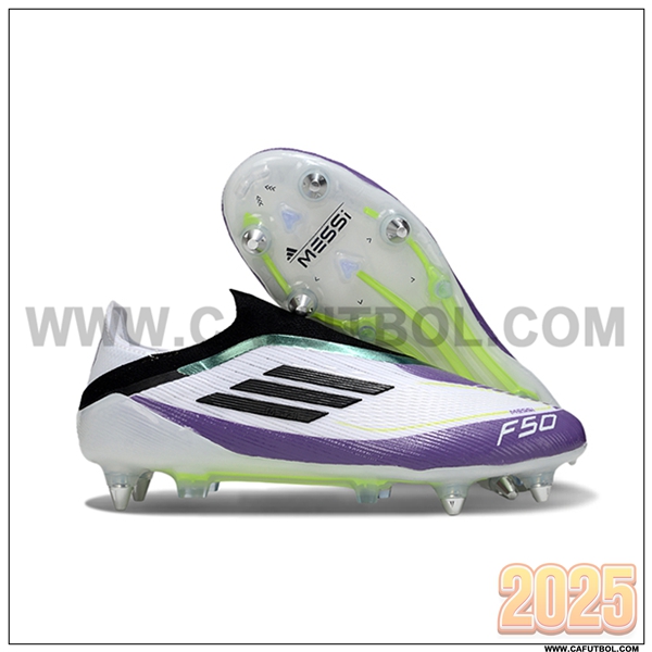 Adidas Botas De Fútbol F50 Elite Laceless SG Blanco/Negro/Violeta/Verde