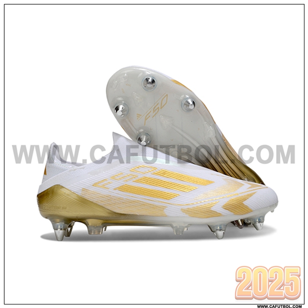 Adidas Botas De Fútbol F50 Elite Laceless SG Blanco/Amarillo -02
