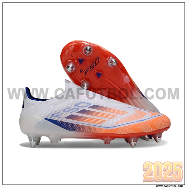 Adidas Botas De Fútbol F50 Elite Laceless SG Blanco/Azul/Naranja