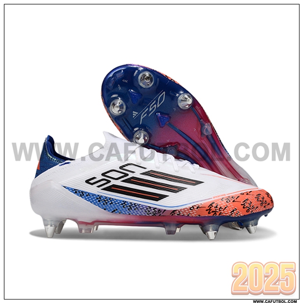 Adidas Botas De Fútbol F50 Elite SG Blanco/Negro/Azul/Naranja