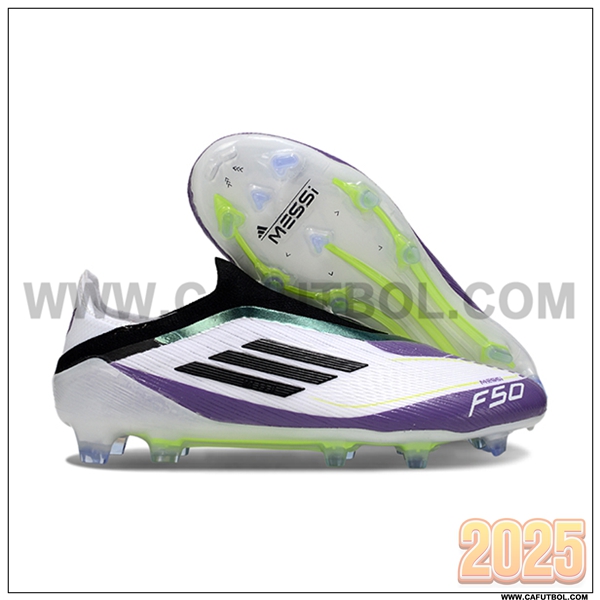 Adidas Botas De Fútbol F50 Elite Laceless FG Blanco/Negro/Violeta/Verde