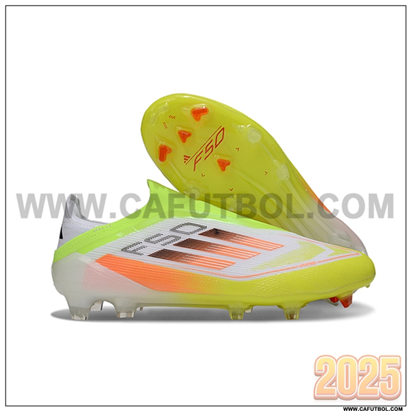 Adidas Botas De Fútbol F50 Elite Laceless FG Blanco/Verde/Naranja