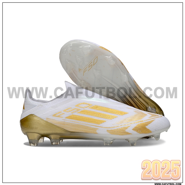Adidas Botas De Fútbol F50 Elite Laceless FG Blanco/Amarillo -02