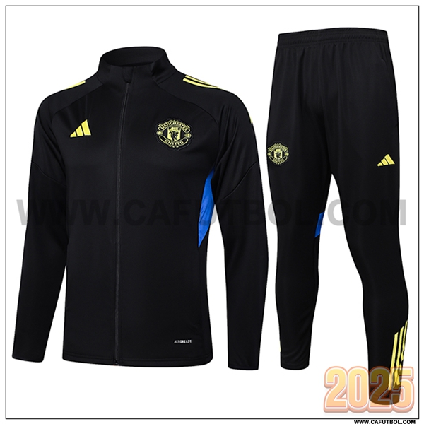 Chandal Chaquetas Futbol Manchester United Negro/Azul/Amarillo 2025 2026