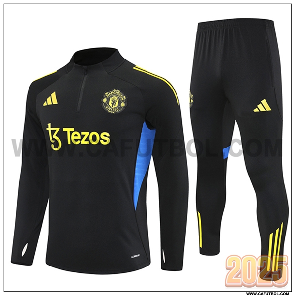 Chandal de Futbol Manchester United Negro/Amarillo/Azul 2025 2026