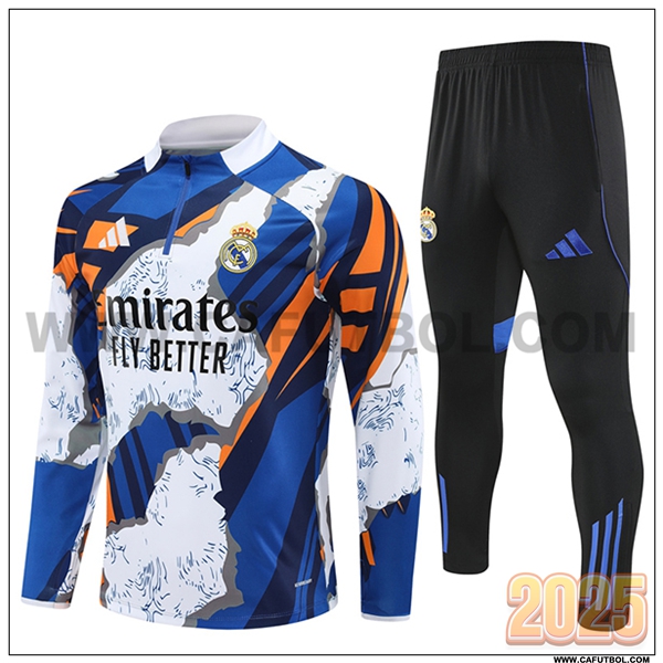 Chandal de Futbol Real Madrid Blanco/Azul/Naranja 2025 2026