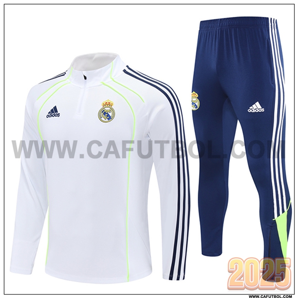 Chandal de Futbol Real Madrid Blanco/Azul/Verde 2025 2026