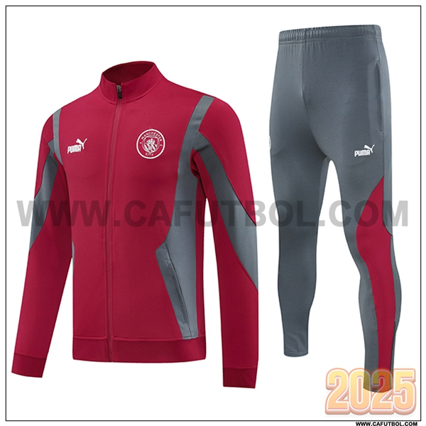 Chandal Chaquetas Futbol Manchester City Rojo/Gris 2025 2026