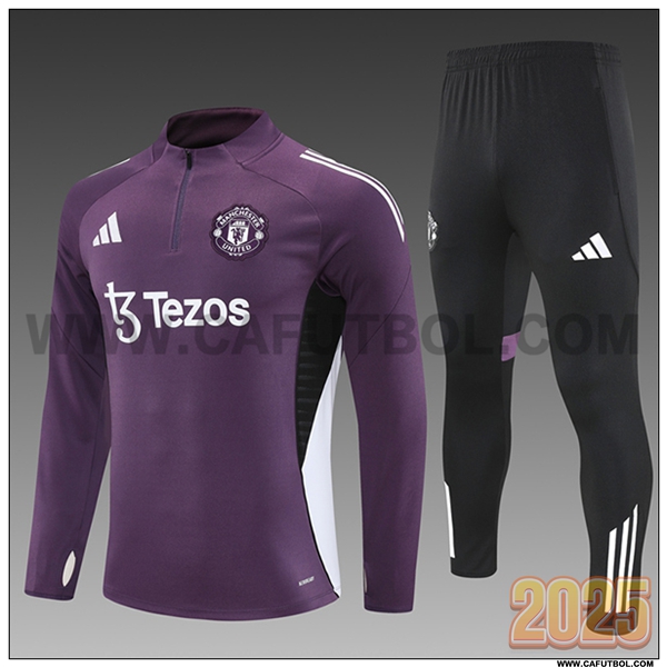 Chandal de Futbol Manchester United Ninos Violeta/Blanco/Negro 2025 2026