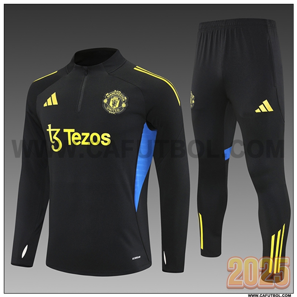 Chandal de Futbol Manchester United Ninos Negro/Amarillo/Azul 2025 2026