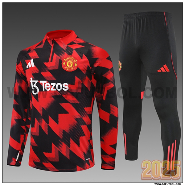 Chandal de Futbol Manchester United Ninos Rojo/Negro 2025 2026