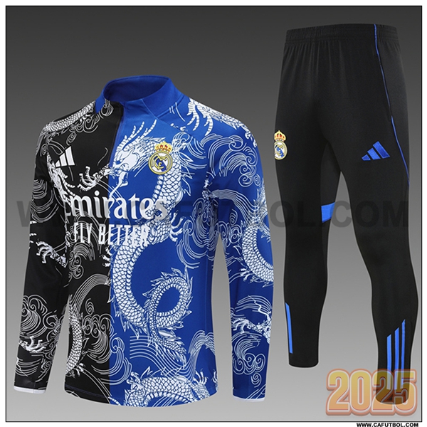 Chandal de Futbol Real Madrid Ninos Negro/Azul/Blanco 2025 2026