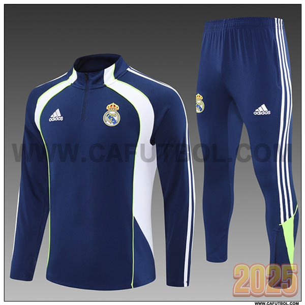 Chandal de Futbol Real Madrid Ninos Azul/Blanco/Verde 2025 2026