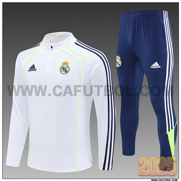 Chandal de Futbol Real Madrid Ninos Blanco/Azul/Verde 2025 2026
