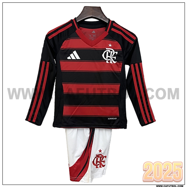 Nuevo Camiseta de Flamengo Primera Ninos Mangas largas Rojo/Negro 2025 2026