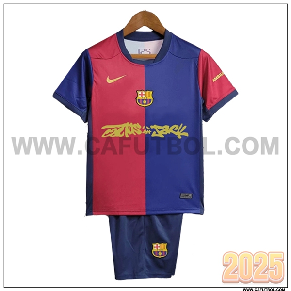 Primera Camiseta Futbol FC Barcelone Ninos Rojo/Azul x Travis Scott 2024/2025