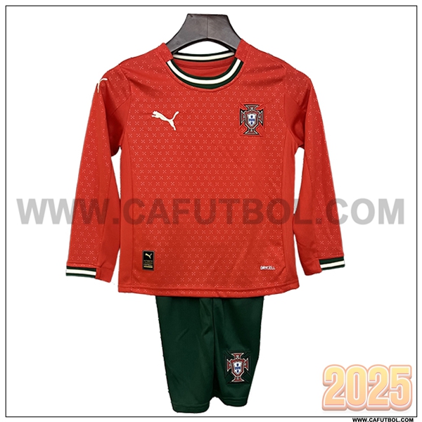 Nuevo Camiseta de Portugal Primera Ninos Mangas largas Rojo 2025 2026