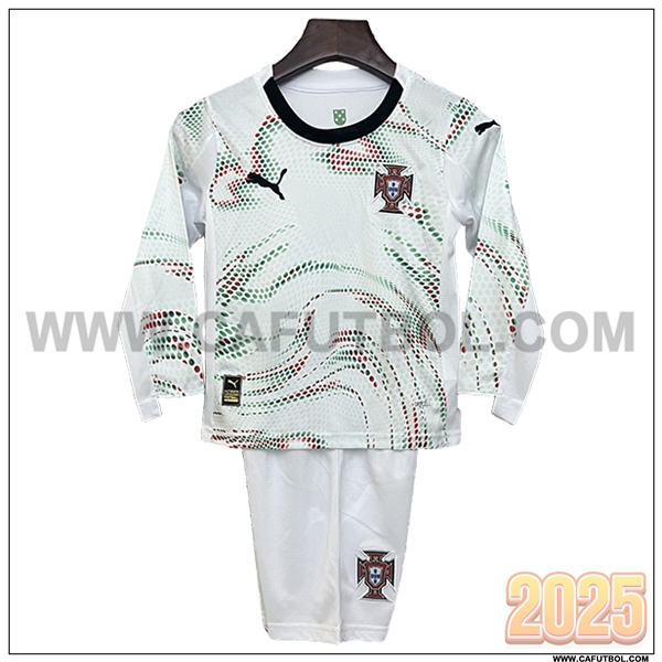 Nuevo Camiseta de Portugal Segunda Ninos Mangas largas Blanco 2025 2026