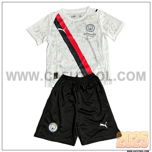 Segunda Camiseta Futbol Manchester City Ninos Blanco 2025 2026