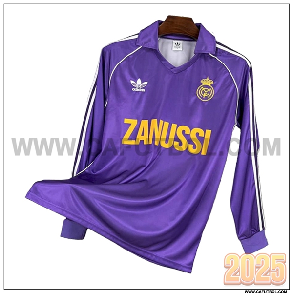 Tercero Camiseta de Real Madrid Mangas largas Purpura/Blanco Retro 1984/1985
