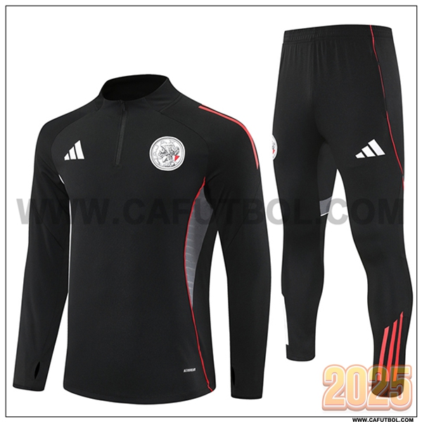 Chandal de Futbol Ajax Negro/Rojo/Gris 2025 2026