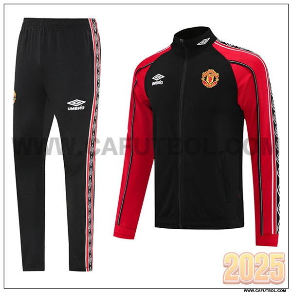Chandal Chaquetas Futbol Manchester United Negro/Rojo 2025 2026 -02