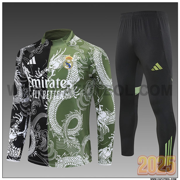Chandal de Futbol Real Madrid Ninos Negro/Verde/Blanco 2025 2026
