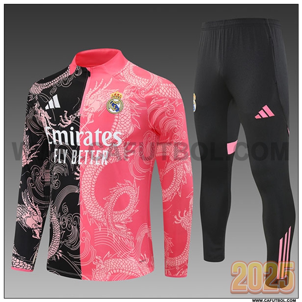 Chandal de Futbol Real Madrid NinosNegro/Rosa/Blanco 2025 2026