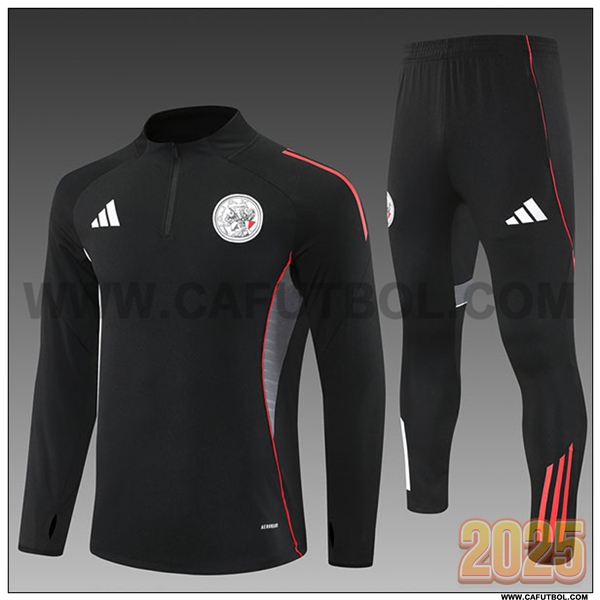 Chandal de Futbol Ajax Ninos Negro/Rojo/Gris 2025 2026