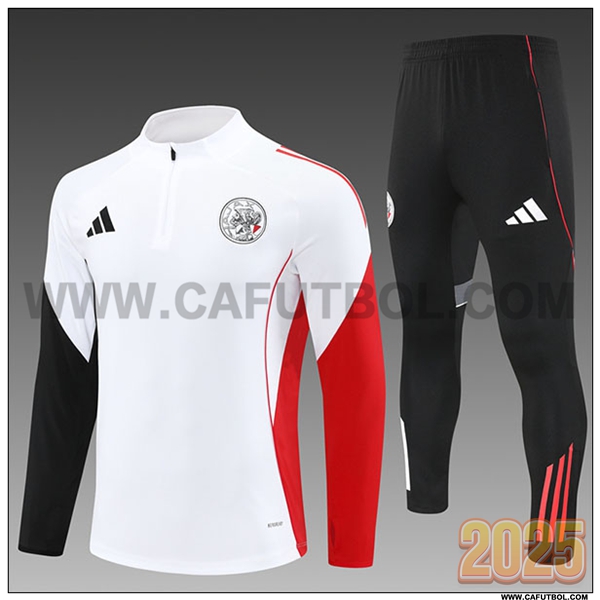 Chandal de Futbol Ajax Ninos Blanco/Negro/Rojo 2025 2026