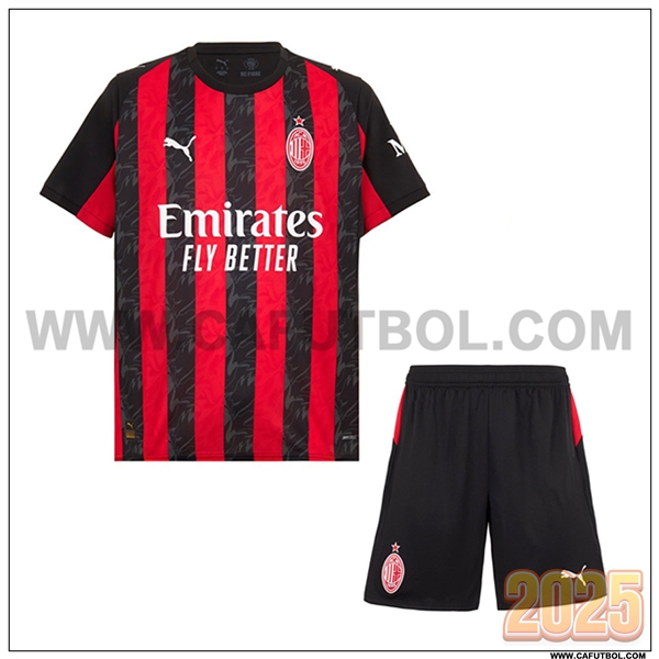 Nuevo Camiseta de AC Milan Primera Ninos Rojo/Negro 2025 2026