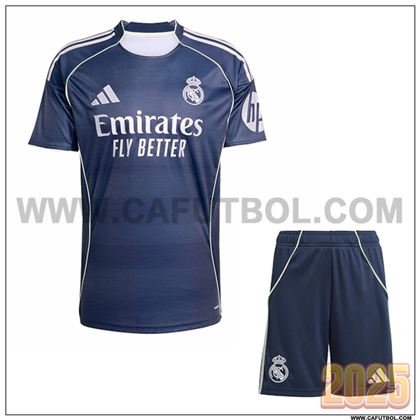 Segunda Camiseta Futbol Real Madrid + Pantalones Azul marino 2025 2026