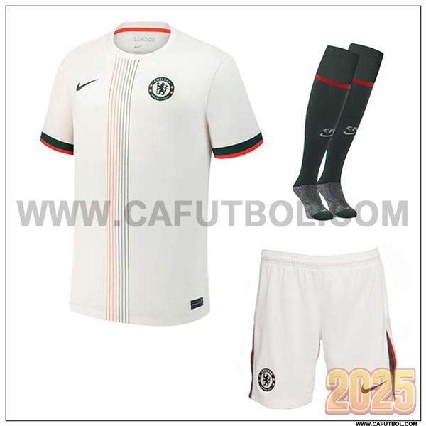 Segunda Camiseta Futbol FC Chelsea (Pantalones + Calcetines) Blanco 2025 2026