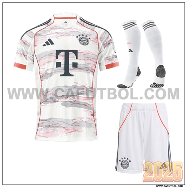 Segunda Camiseta Futbol Bayern Munich (Pantalones + Calcetines) Gris/Blanco 2025 2026