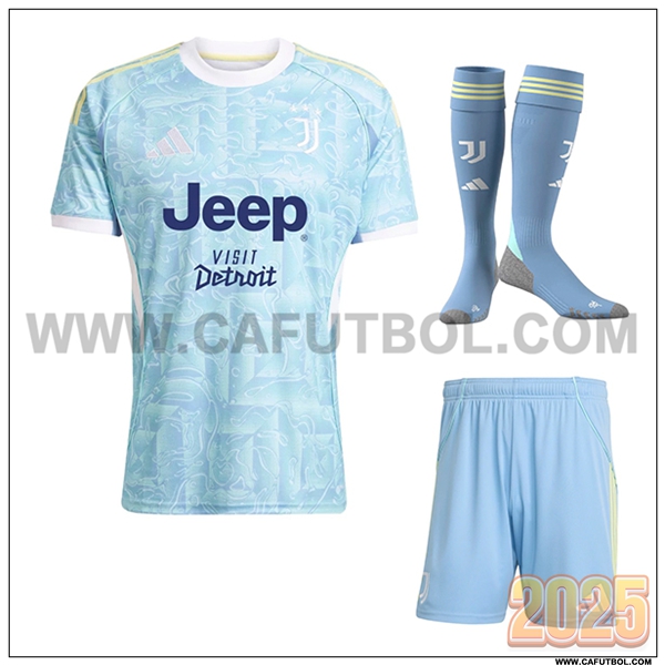 Segunda Camiseta Futbol Juventus (Pantalones + Calcetines) Azul Claro 2025 2026